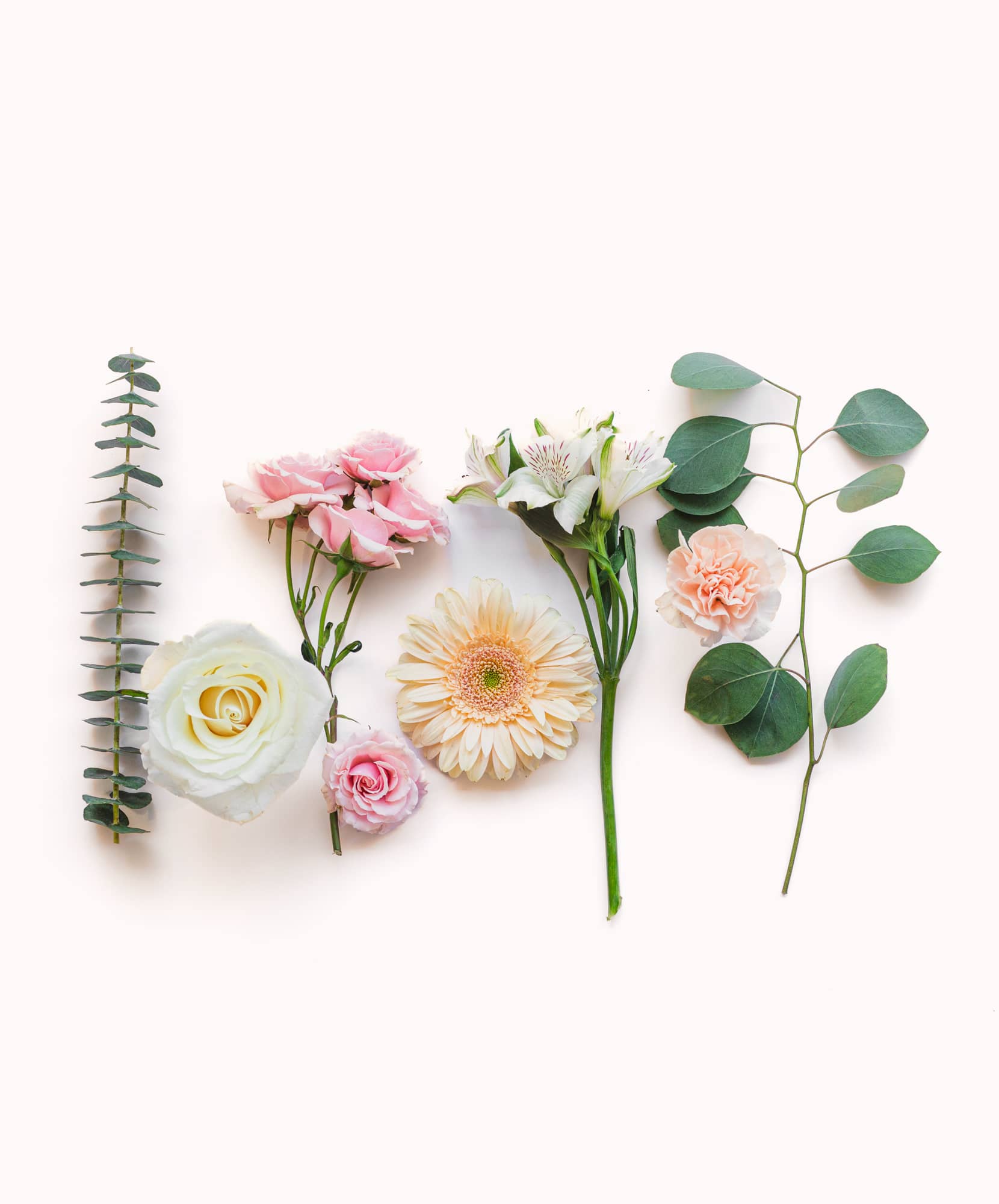 A beautiful arrangement of pastel flowers and greenery, perfect for any floral design project.