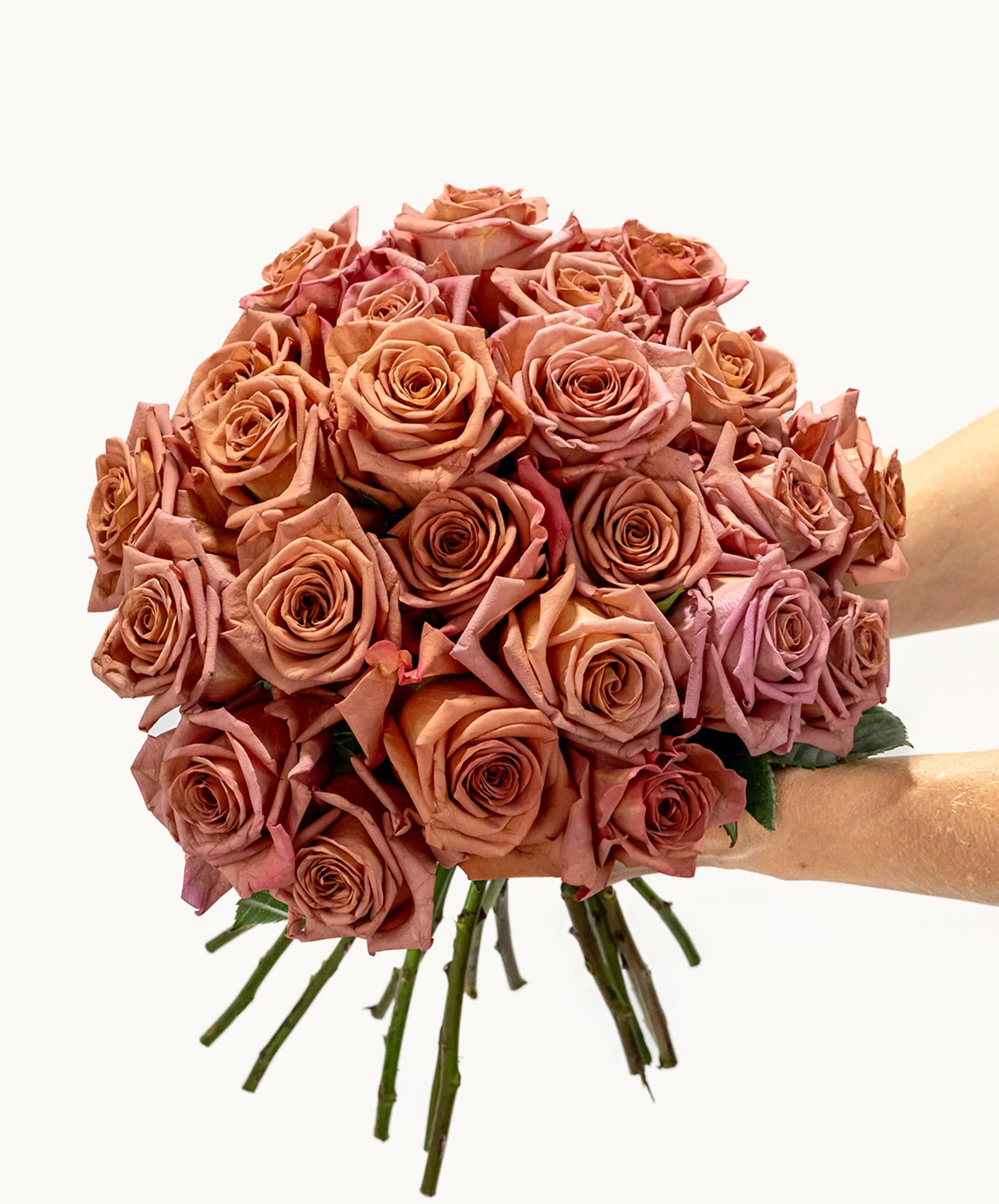 Elegant bouquet of peach and pink roses, perfect for celebrations or gifts.